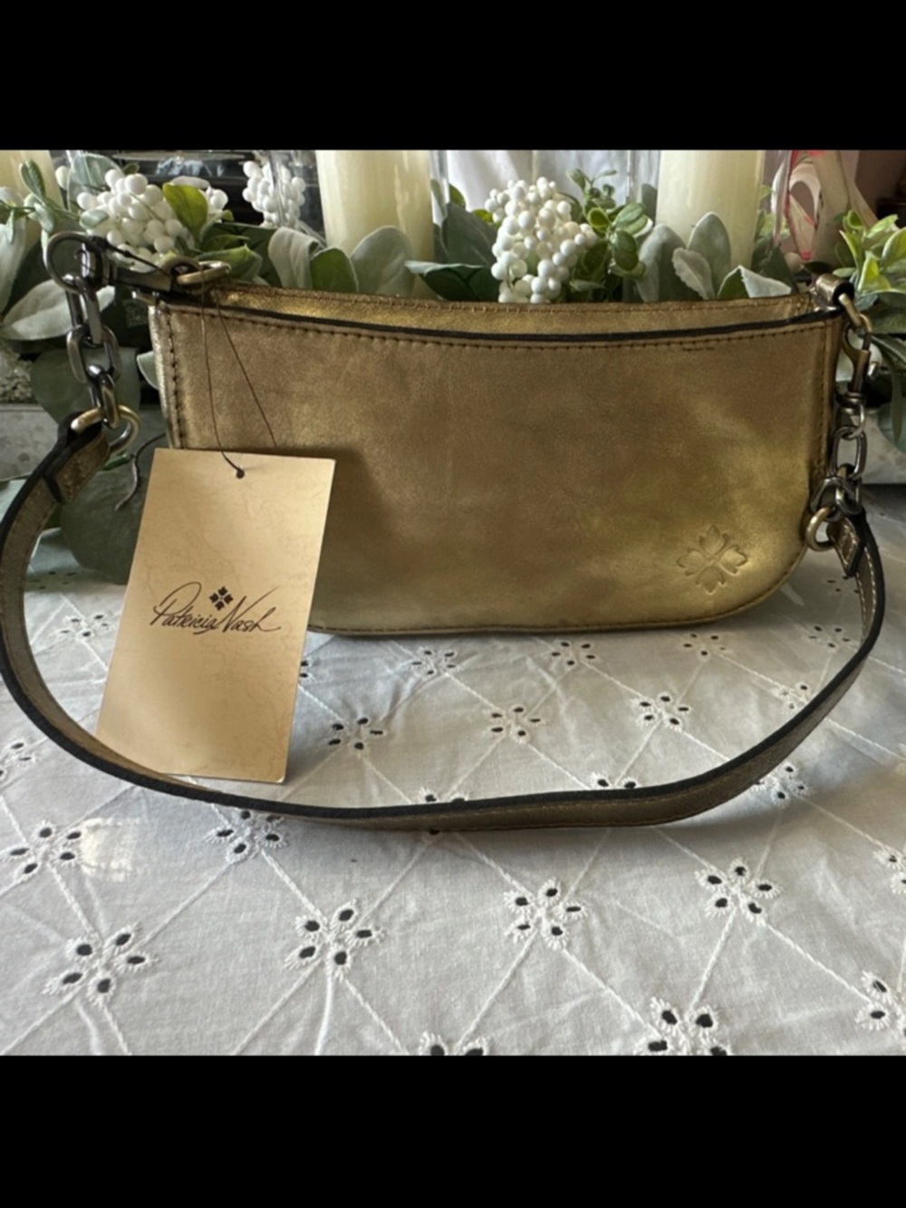 Patricia Nash Distressed Gold Metallic Leather Shoulder Crossbody Bag NWT